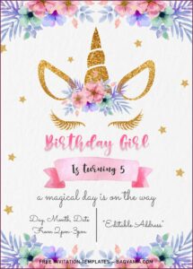 Unicorn Editable Birthday Invitations Templates Free