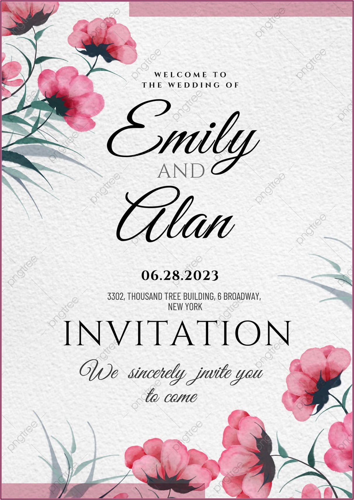 Watercolor Flowers Wedding Invitation