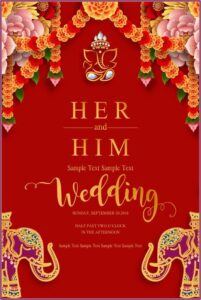 Wedding Invitation Card Template With Gold Patterned And Crystals On Background Color