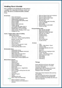 Wedding Reception Itinerary Template