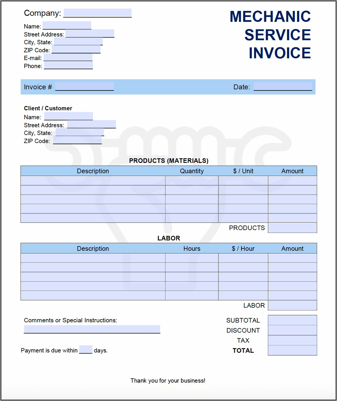 Ac Service Invoice Template