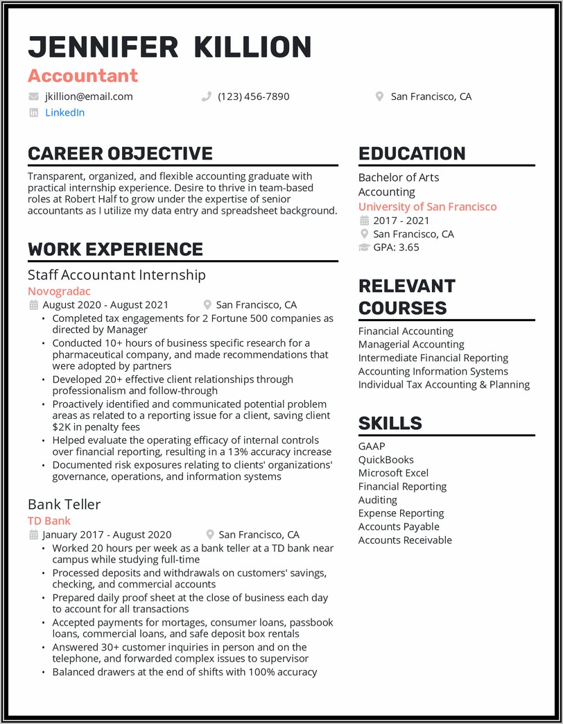 Accounting Professional Resume Format