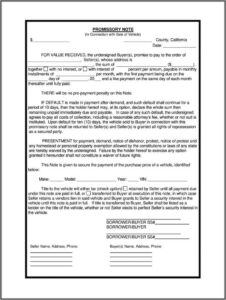 Auto Promissory Note Template