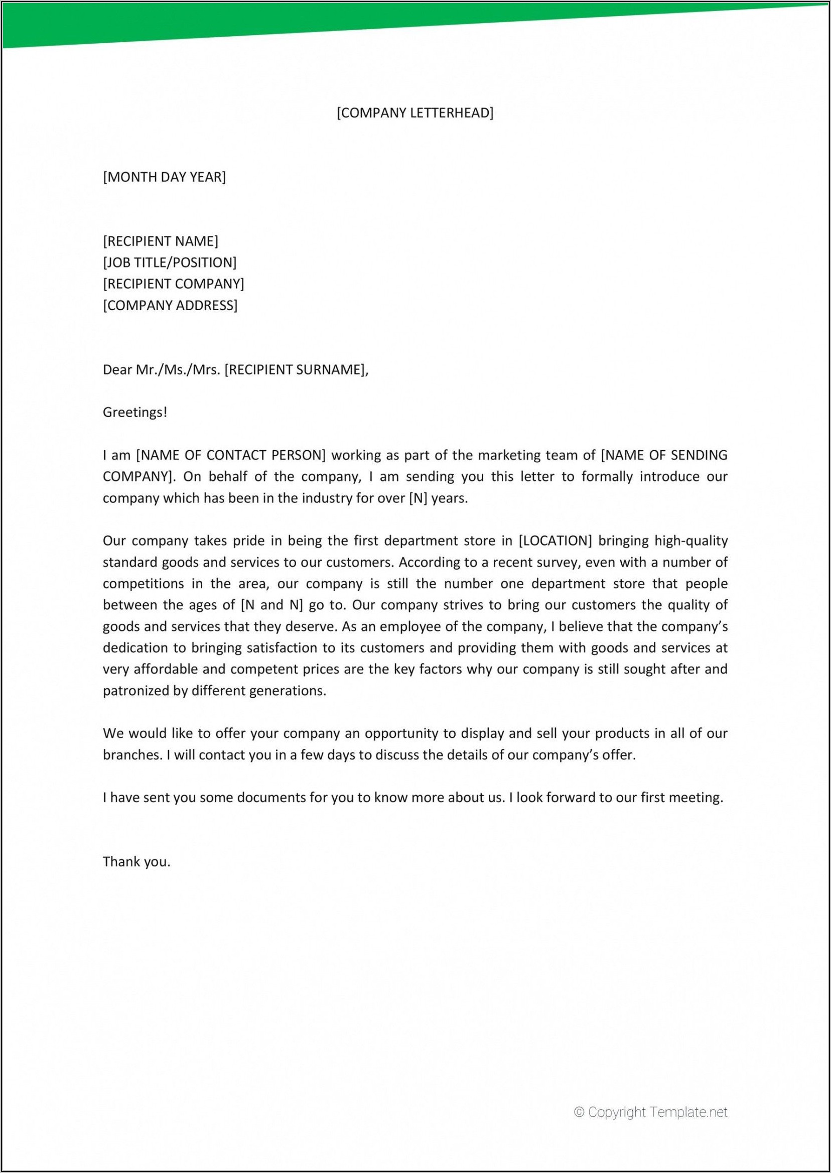 Business Introduction Letter Example