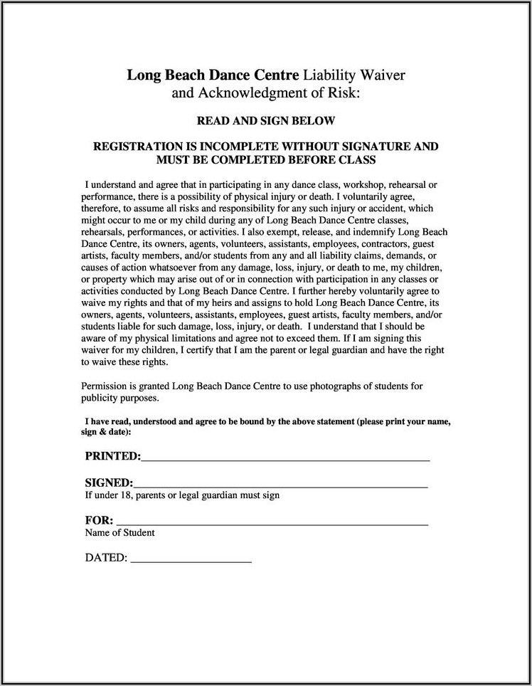Child Care Waiver Template