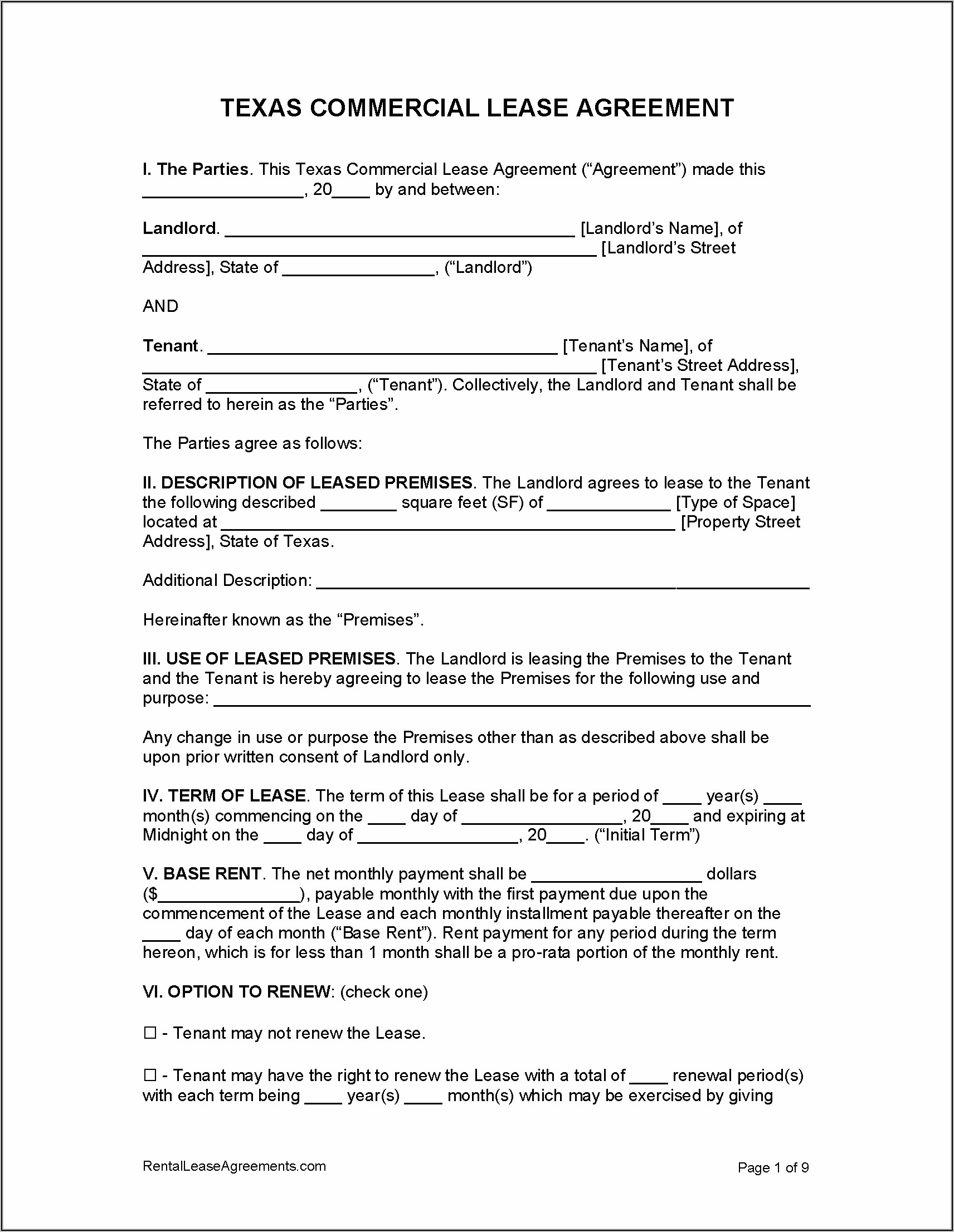 Commercial Property Rent Agreement Format In Word