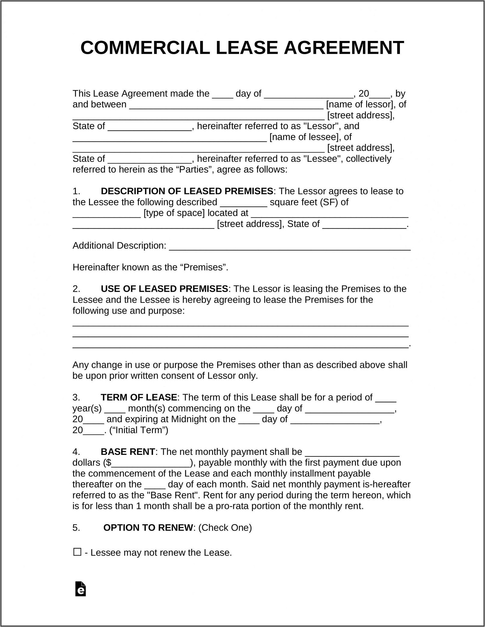 Commercial Space Rental Agreement Sample