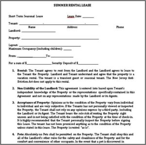 Cottage Rental Agreements Templates