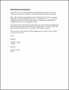 Debt Settlement Agreement Letter Sample
