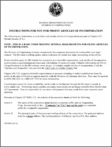 Florida Nonprofit Articles Of Incorporation Template