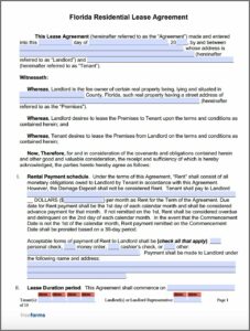 Florida Residential Lease Agreement Sample