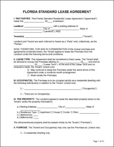 Florida Residential Lease Agreement Template Free