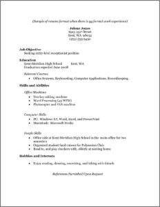 Free Entry Level Resume Template For High School Students