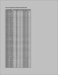 Interview Appointment Schedule Template