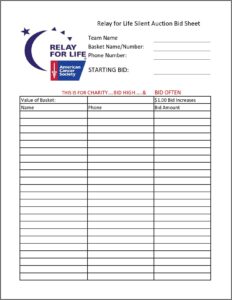 Live Auction Bid Sheet Template Free