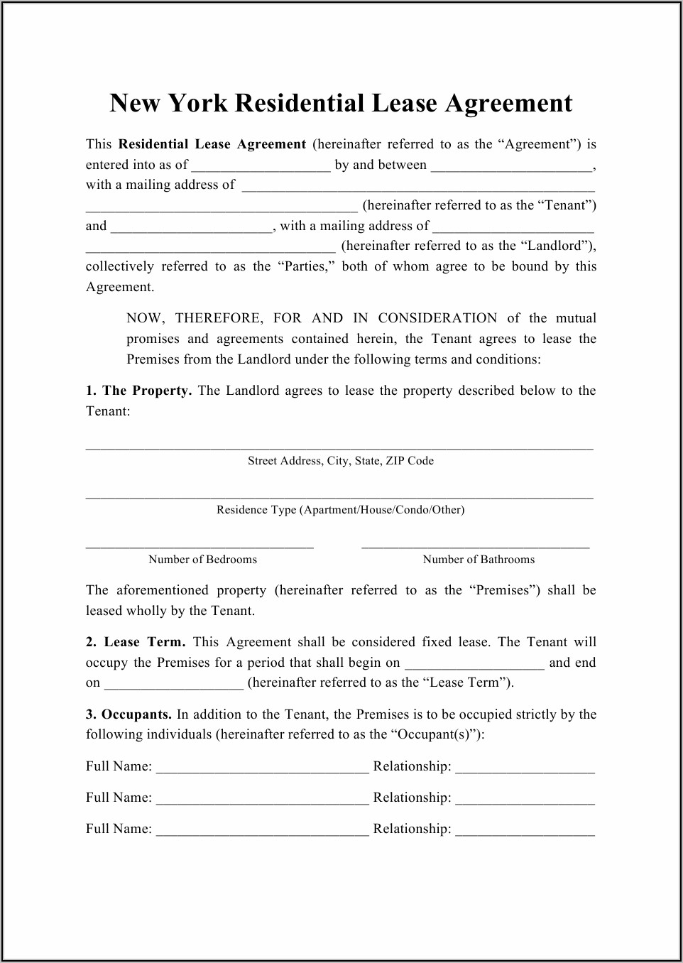 New York State Rental Lease Agreement Form