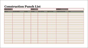 Printable Punch List Template Pdf