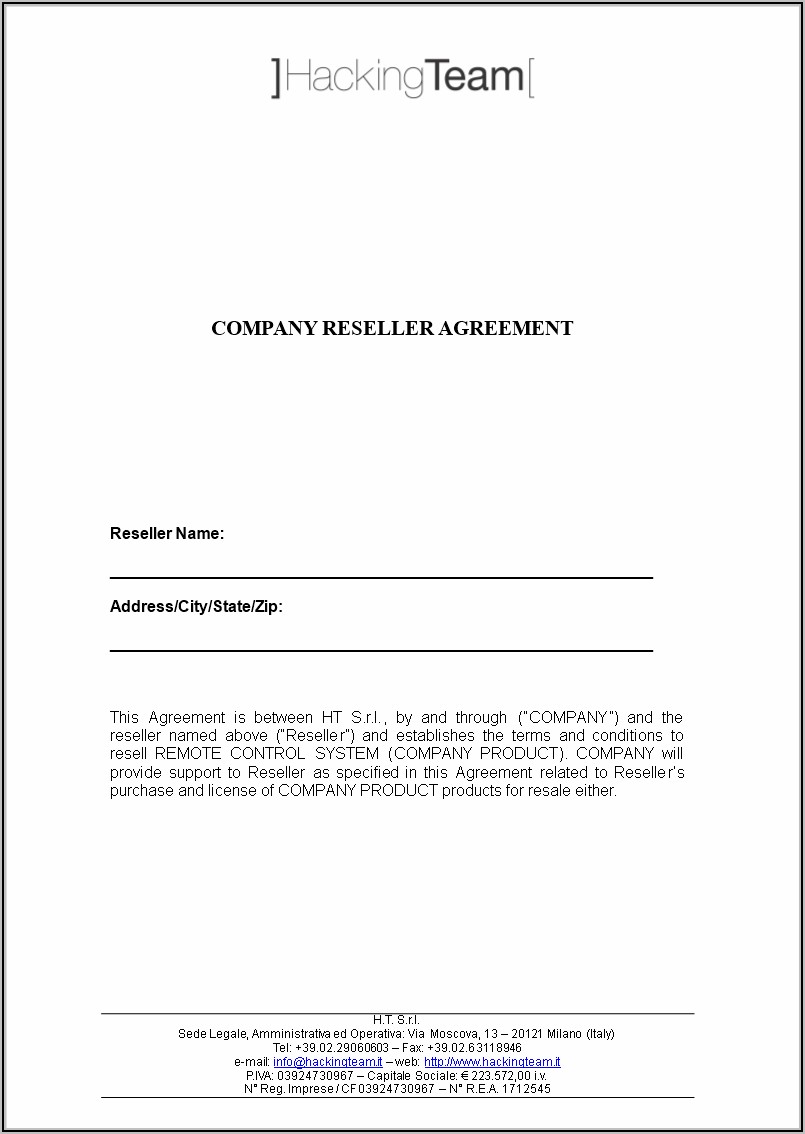 Product Reseller Agreement Template Free