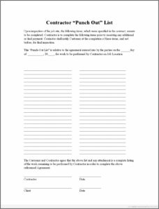 Punch List Form Pdf