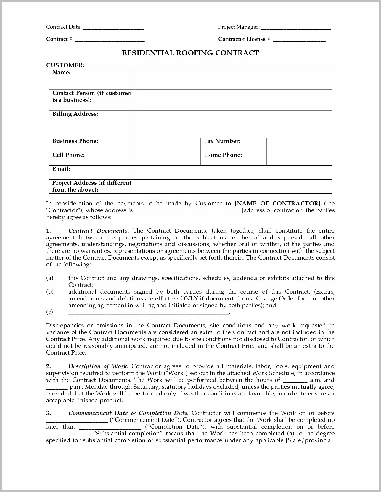 Roofing Contract Template Word Free