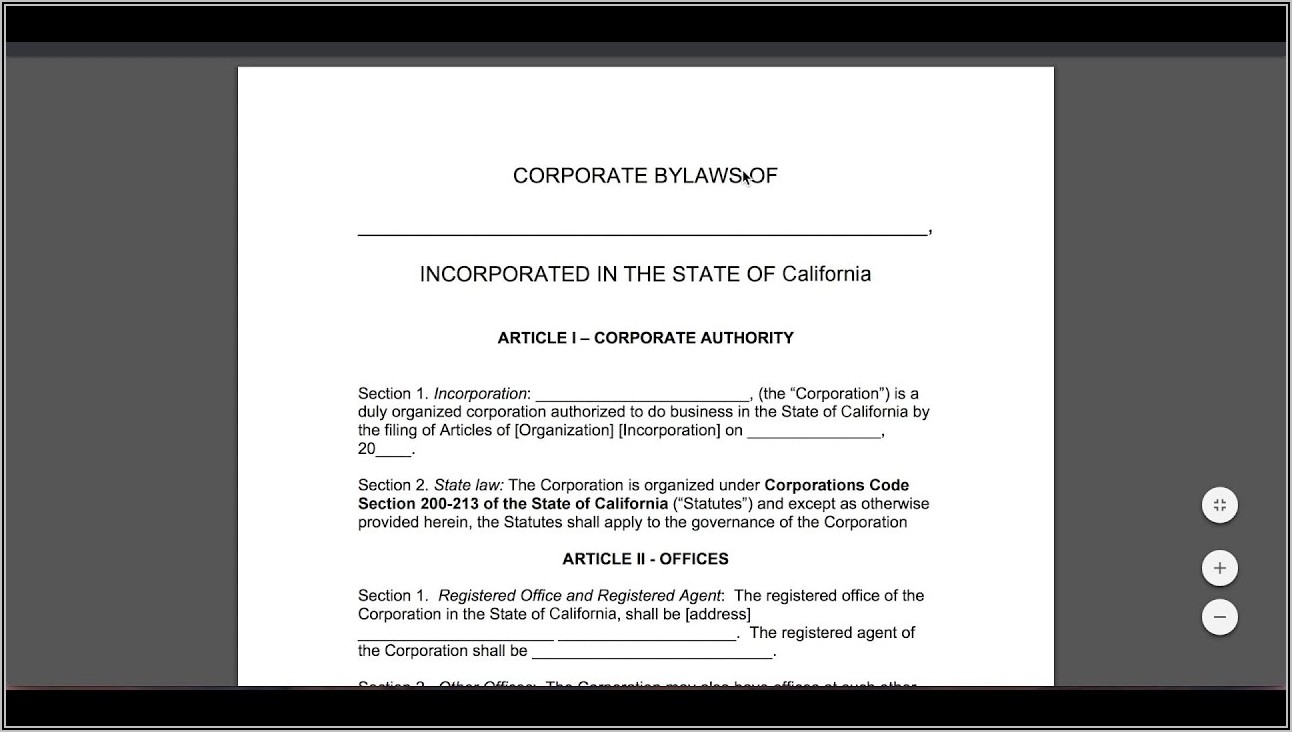 S Corporation Bylaws Template Free