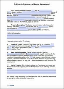 Sample Commercial Lease Agreement California