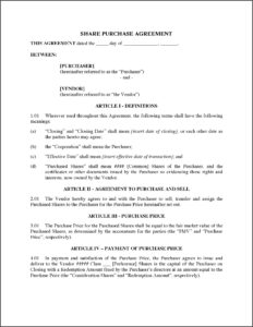 Share Purchase Agreement Sample Ontario