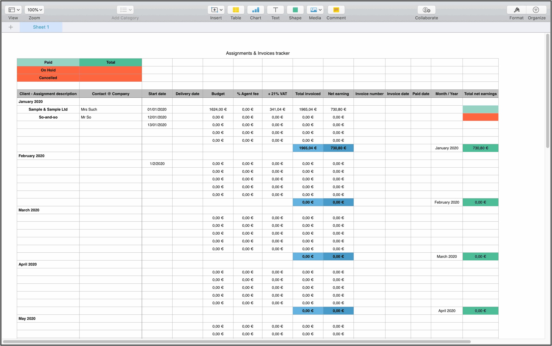 Spreadsheet Template For Invoices