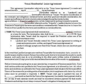 Tenant Rental Agreement Template
