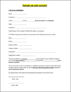 Used Car Private Seller Contract Template