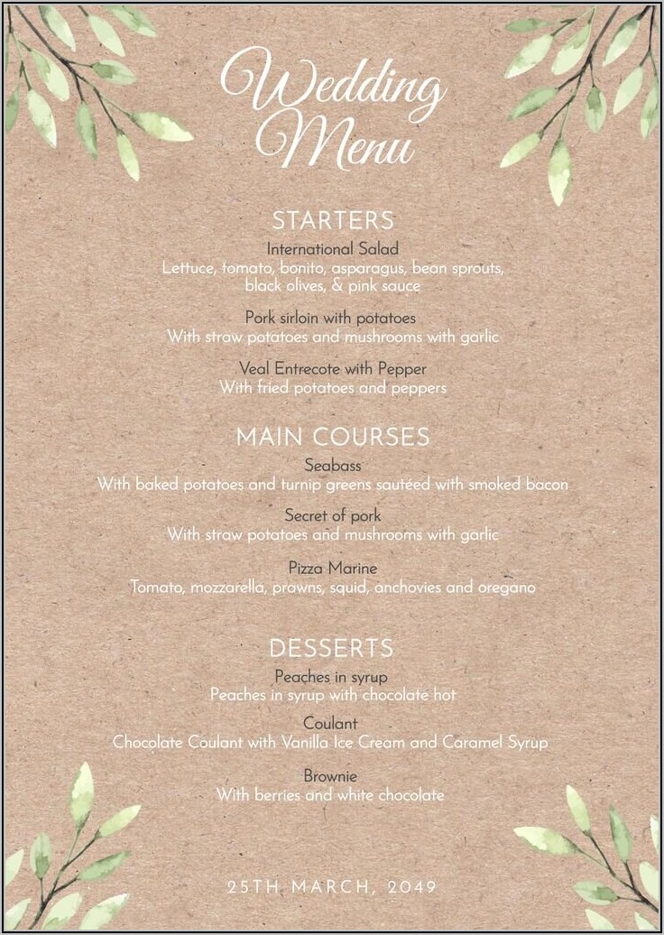 Wedding Bar Menu Templates Free Download