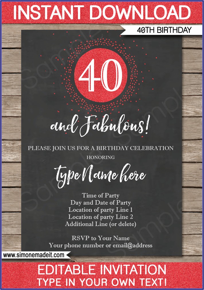 40th Birthday Invite Templates