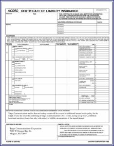 Acord 25 Certificate Of Insurance Example