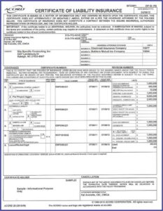 Acord Certificate Of Insurance Sample