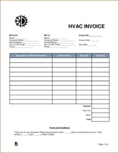 Air Conditioning Invoice Template