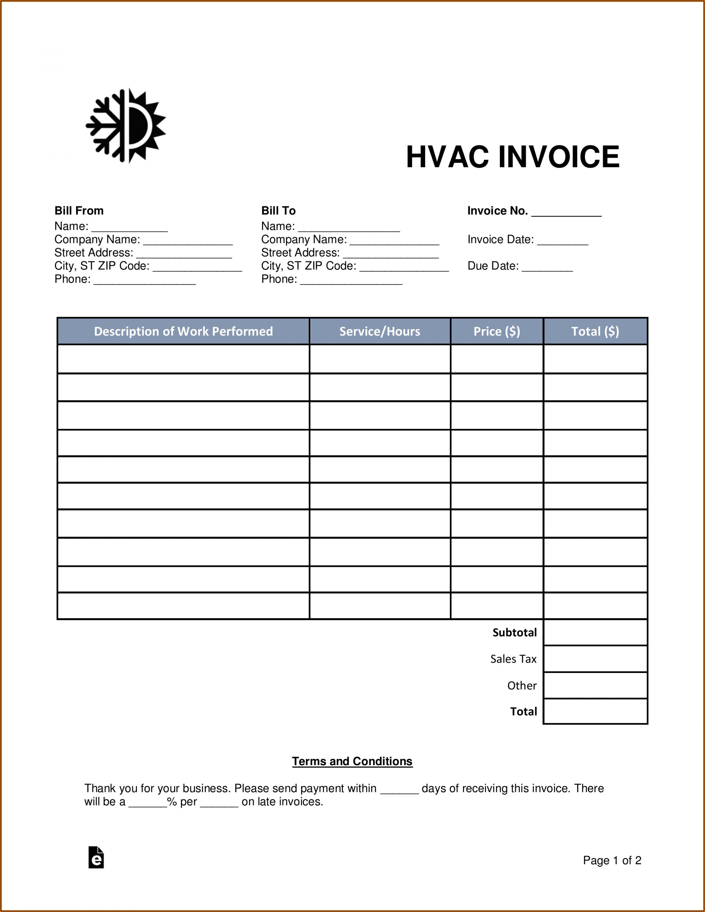 Air Conditioning Invoice Template