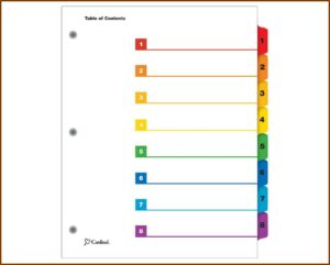 Avery 8 Tab Table Of Contents Color Template