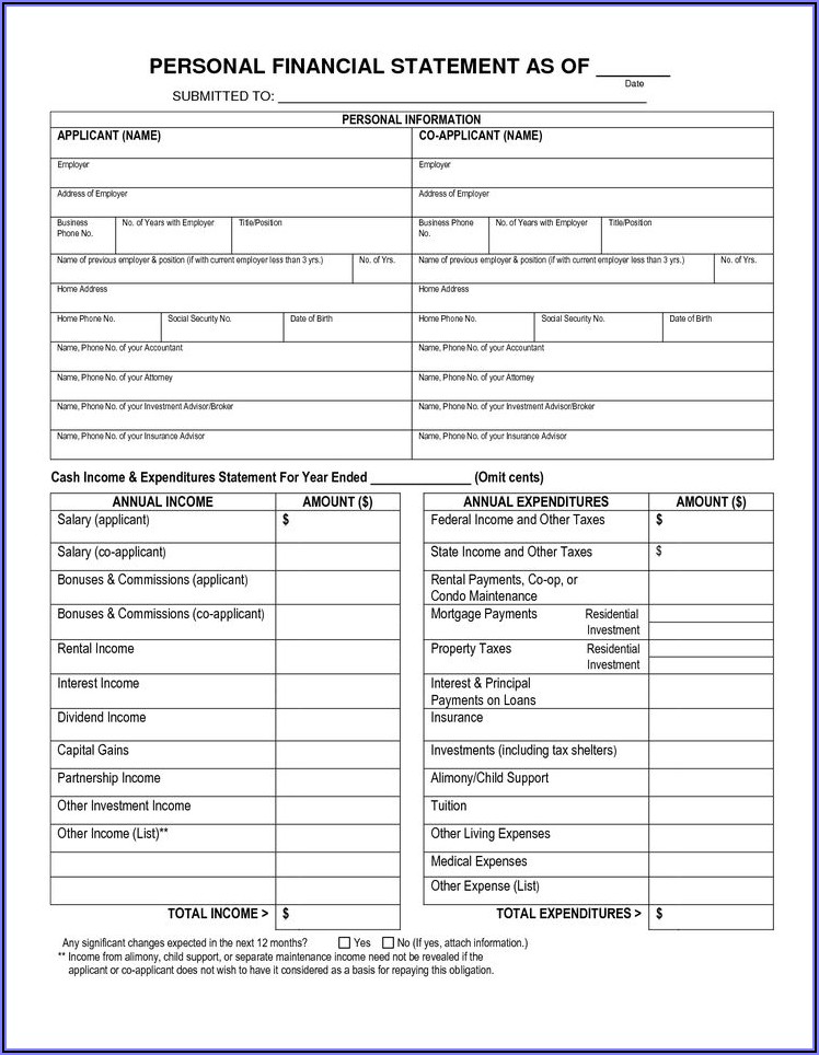 Blank Business Financial Statement Form