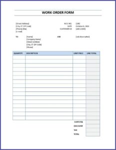 Blank Work Order Form Template