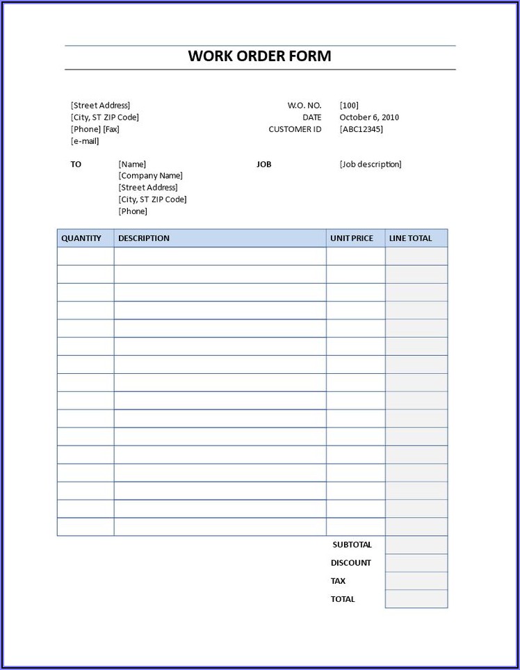 Blank Work Order Form Template