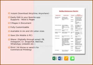 Building Maintenance Checklist Template Excel