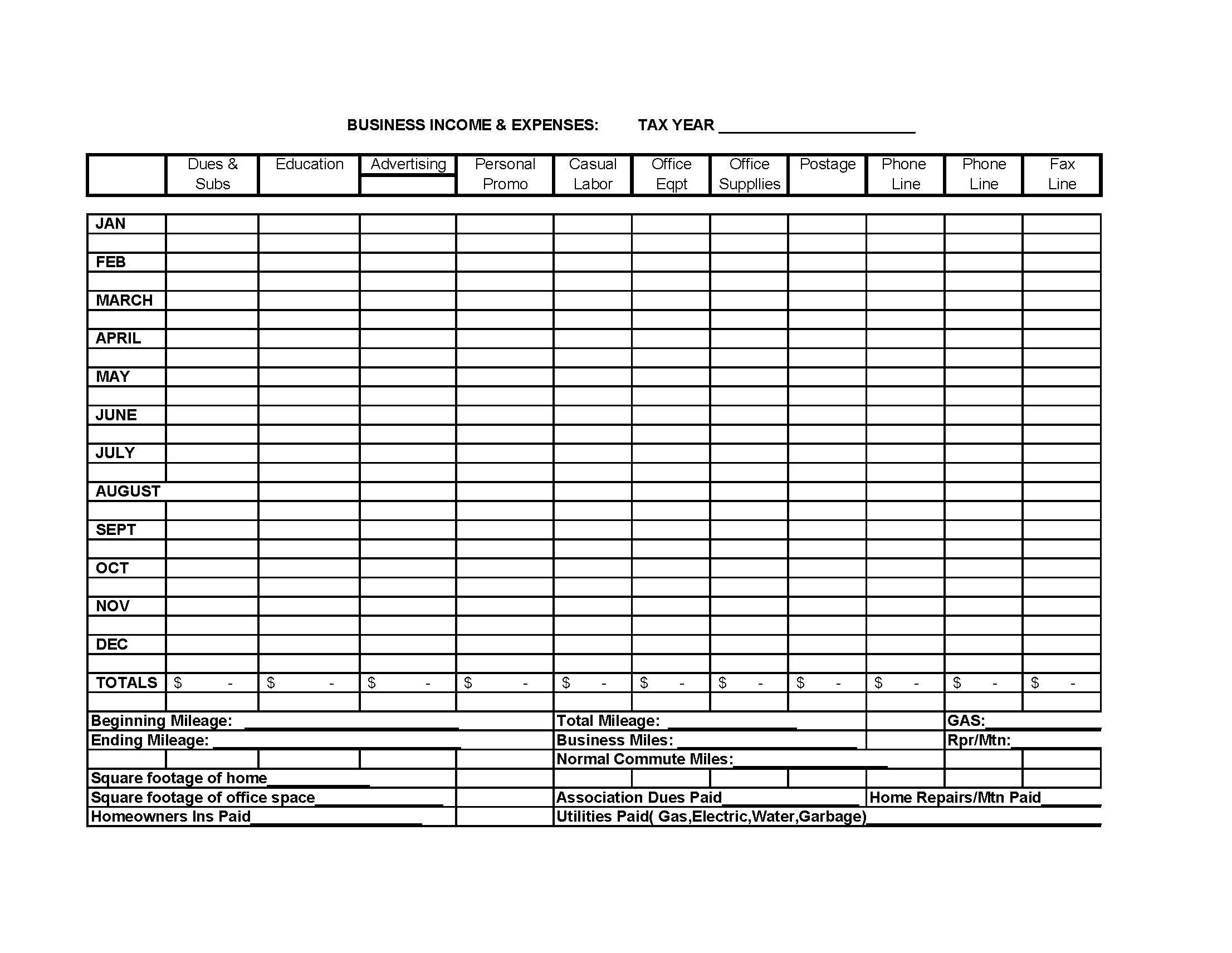 Business Expenses Worksheet Template