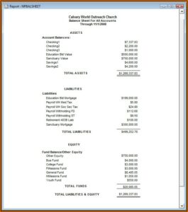 Church Balance Sheet Example