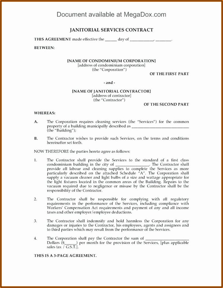 Cleaning Services Contract Agreement Template