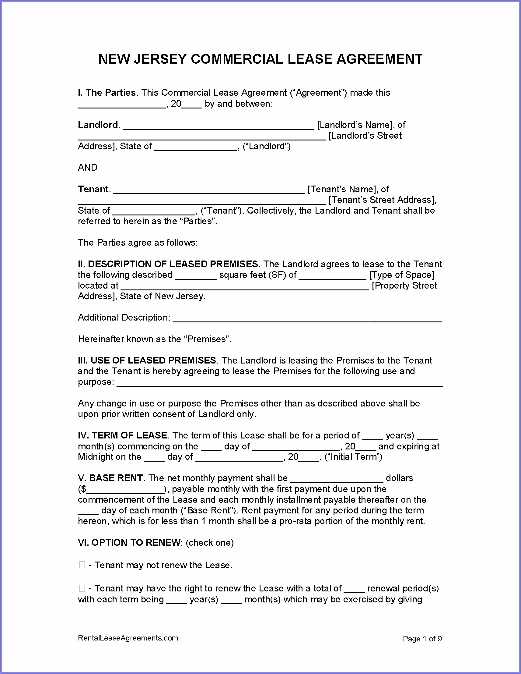 Commercial Real Estate Lease Agreement Sample