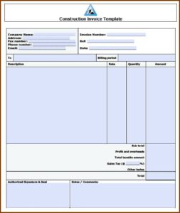 Construction Invoice Template Excel