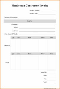 Contractor Invoice Template Pdf
