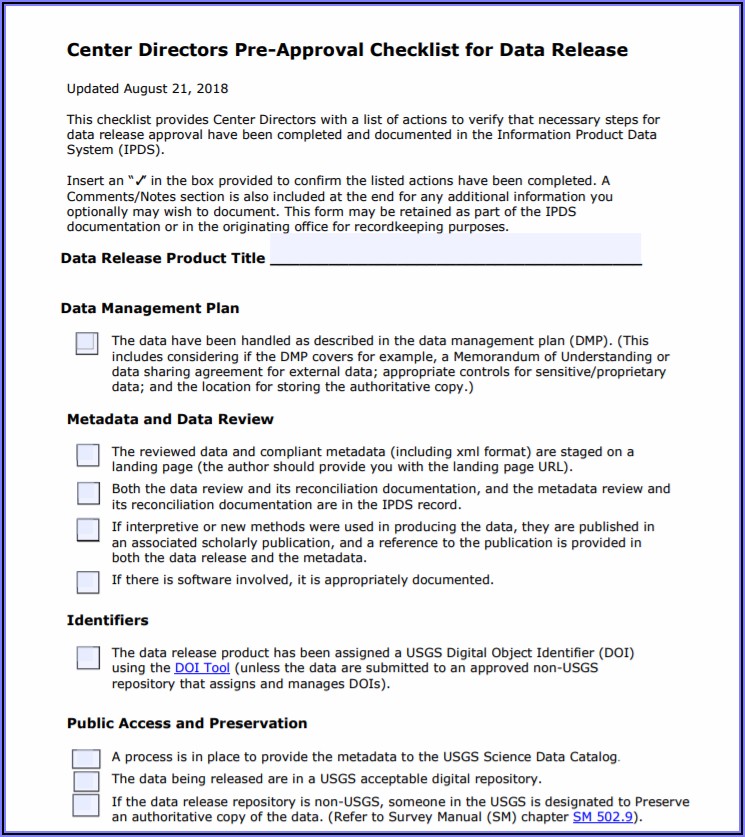 Data Center Checklist Form