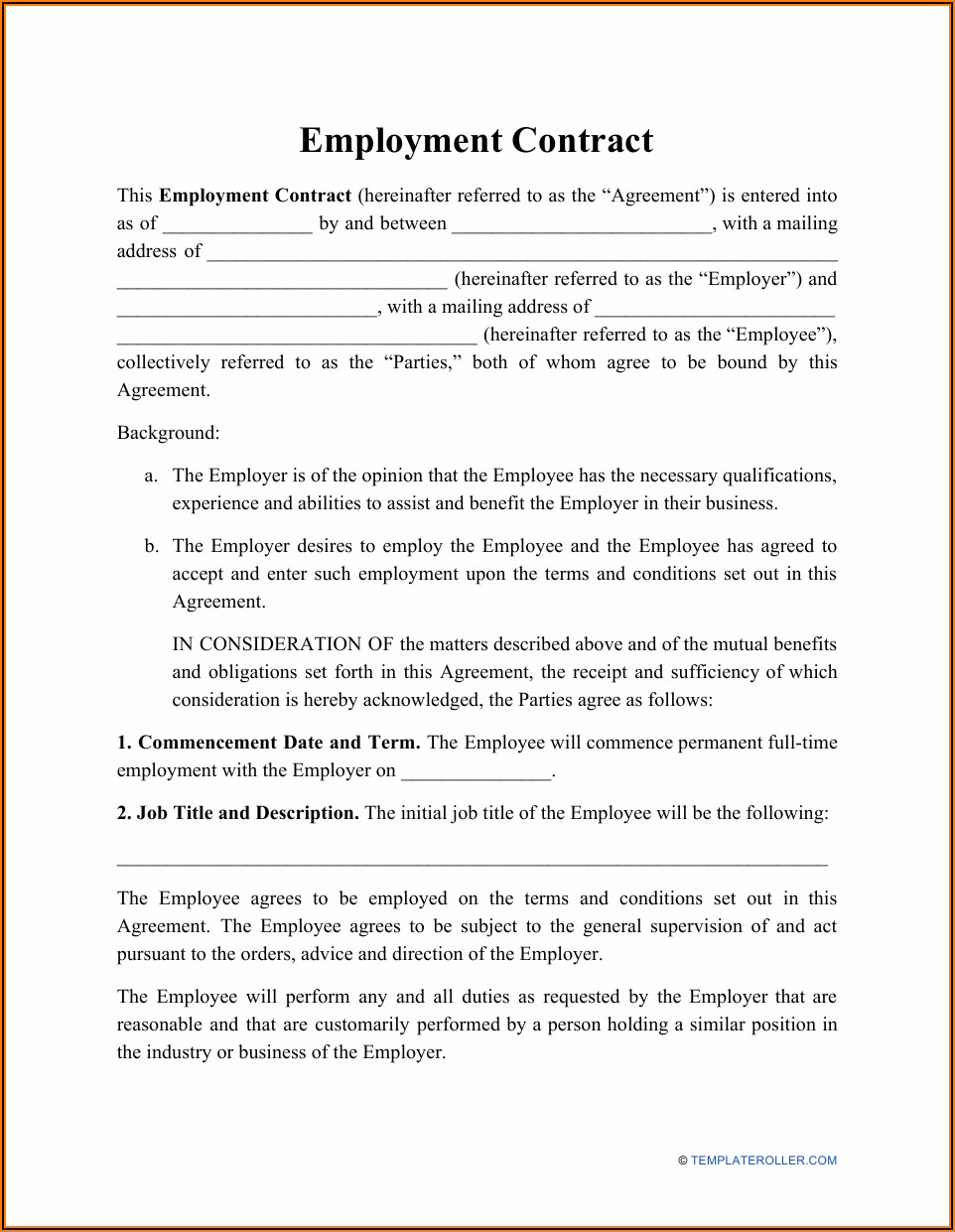 Employment Contract Terms And Conditions Template