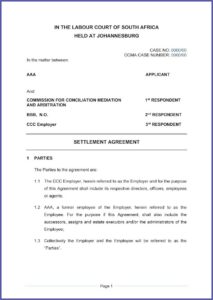 Employment Settlement Agreement Template South Africa